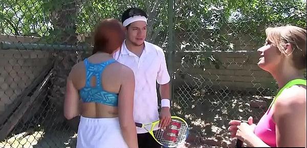  Busty tennis teen fucked in front of her BFFs outdoor